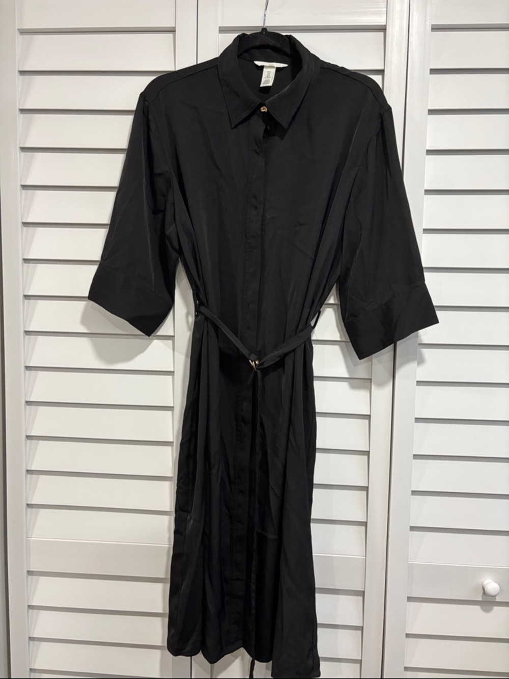 H&M Black Midi Shirt Dress with Waist Tie